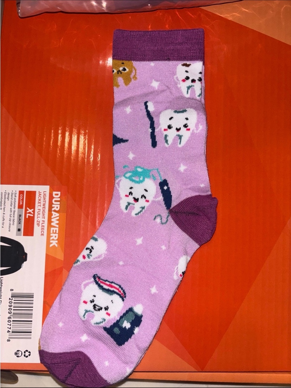 Cute Purple & Tooth Pattern Crew Socks - Unbranded